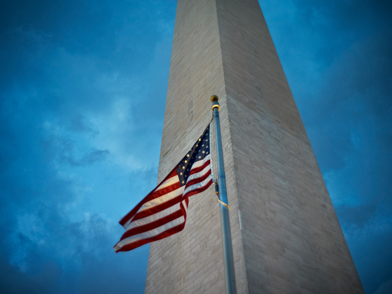 Washington Monument and Flag