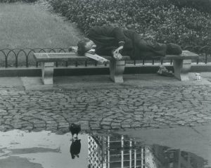 Man Sleeping on Park Bench with Pigeon and Puddle, NYC by Andre Kertesz ...