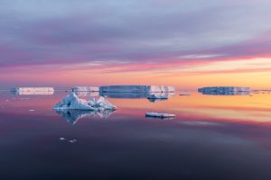 Tabular Icebergs & Bergy Bits, Solstice Sunset/Sunrise in the Weddell Sea, Antarctica
