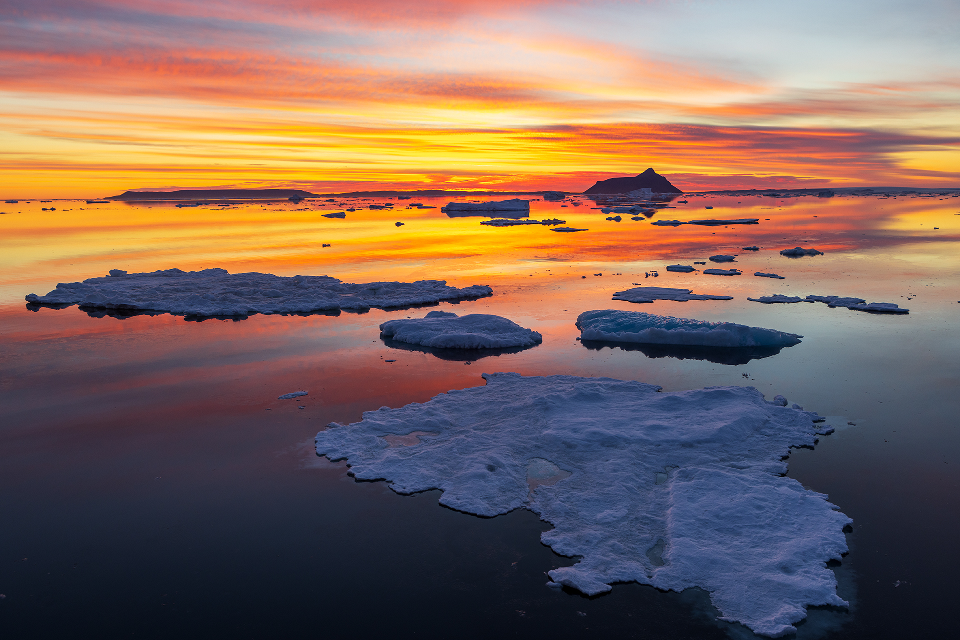 Sea Ice at Sunrise with Cockburn Island in the Distance, Weddell Sea ...